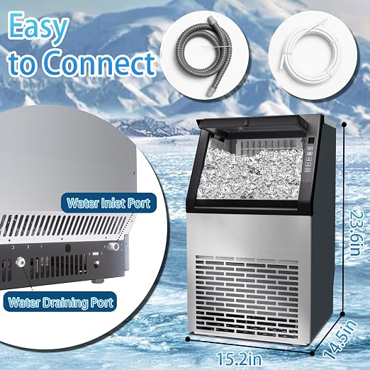 Commercial Ice Machine, 100LBS/Day Freestanding Large Ice Maker | 36 Cubes in 11Mins, 24H Timer, Self-Cleaning, Stainless Steel, Ideal for Restaurant, Bars, Home and Offices