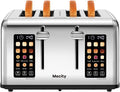 4 Slice Toaster with Touch Screen Control, 4 Wide Slots, Stainless Steel Smart Bread Toaster for Bagels, Muffins, Waffles, Dual Control Panel, Timer, Defrost, Reheat, 120V 1650W