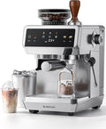 Espresso Machine With Grinder, Temp Control, 44 Grind Settings | Hot & Cold Brew, Cappuccinos & Lattes, Built-in Grinder, Milk Frother, Touch Screen, Easy to Clean, Compact Design, Silver