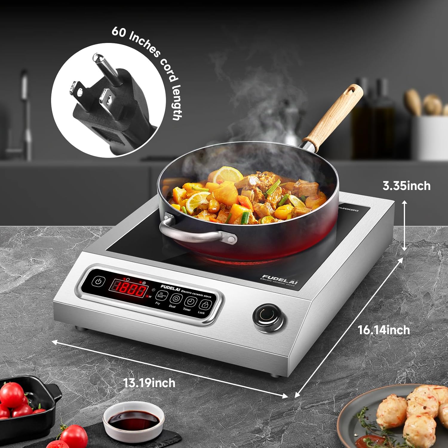1800WCommercial Grade Induction Cooktop Countertop Burner hot Plate | 9 Power Levels, Infrared Electric Burner, EUROKERA Micro-Ceramic Panel, Timer & Safety Lock, Restaurant & Home Kitchen Use