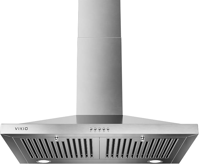 30 inch Wall Mount Range Hood 600 CFM, Ducted or Ductless | Quiet, Charcoal Filters, Stainless Steel Baffle Filters, Push Buttons & Dual LED Lights
