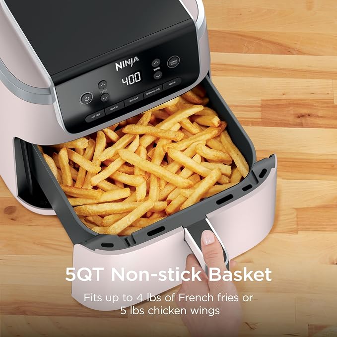 Air Fryer Pro, 5 Qt, 5-in-1, Light Pink, AF142PK | Air fry, bake, roast, reheat, dehydrate, 1750W, 400F max, Fits 4 lbs fries, Dishwasher-safe