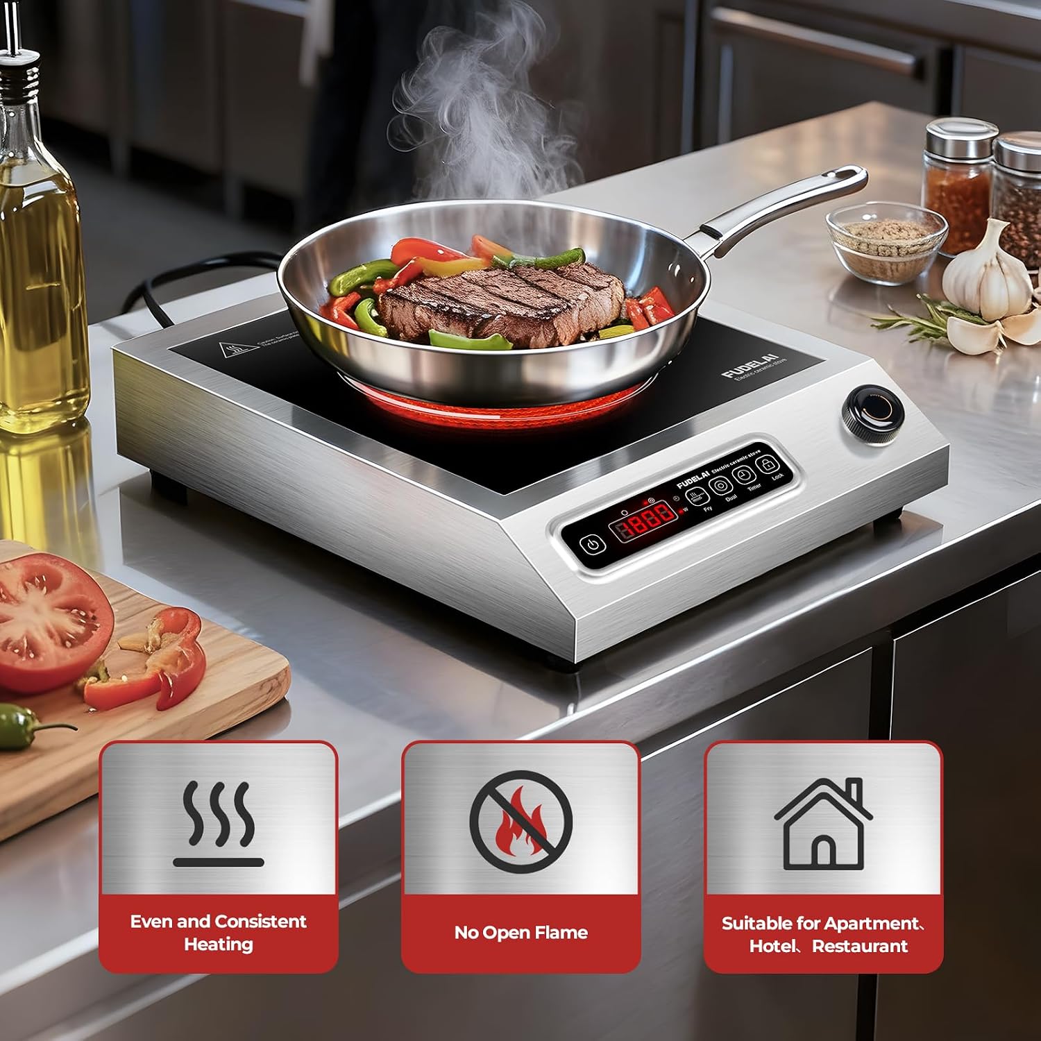 1800WCommercial Grade Induction Cooktop Countertop Burner hot Plate | 9 Power Levels, Infrared Electric Burner, EUROKERA Micro-Ceramic Panel, Timer & Safety Lock, Restaurant & Home Kitchen Use