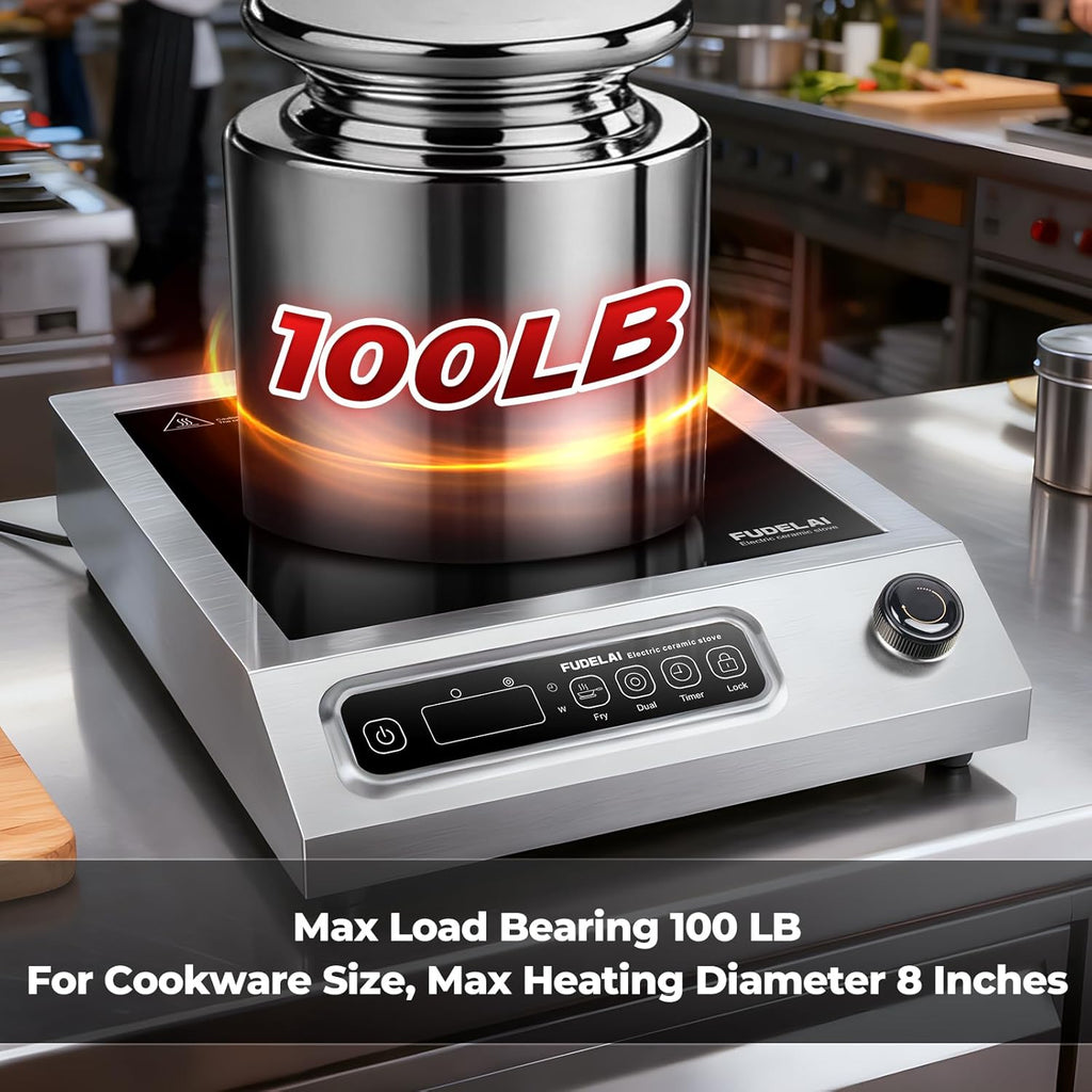 1800WCommercial Grade Induction Cooktop Countertop Burner hot Plate | 9 Power Levels, Infrared Electric Burner, EUROKERA Micro-Ceramic Panel, Timer & Safety Lock, Restaurant & Home Kitchen Use