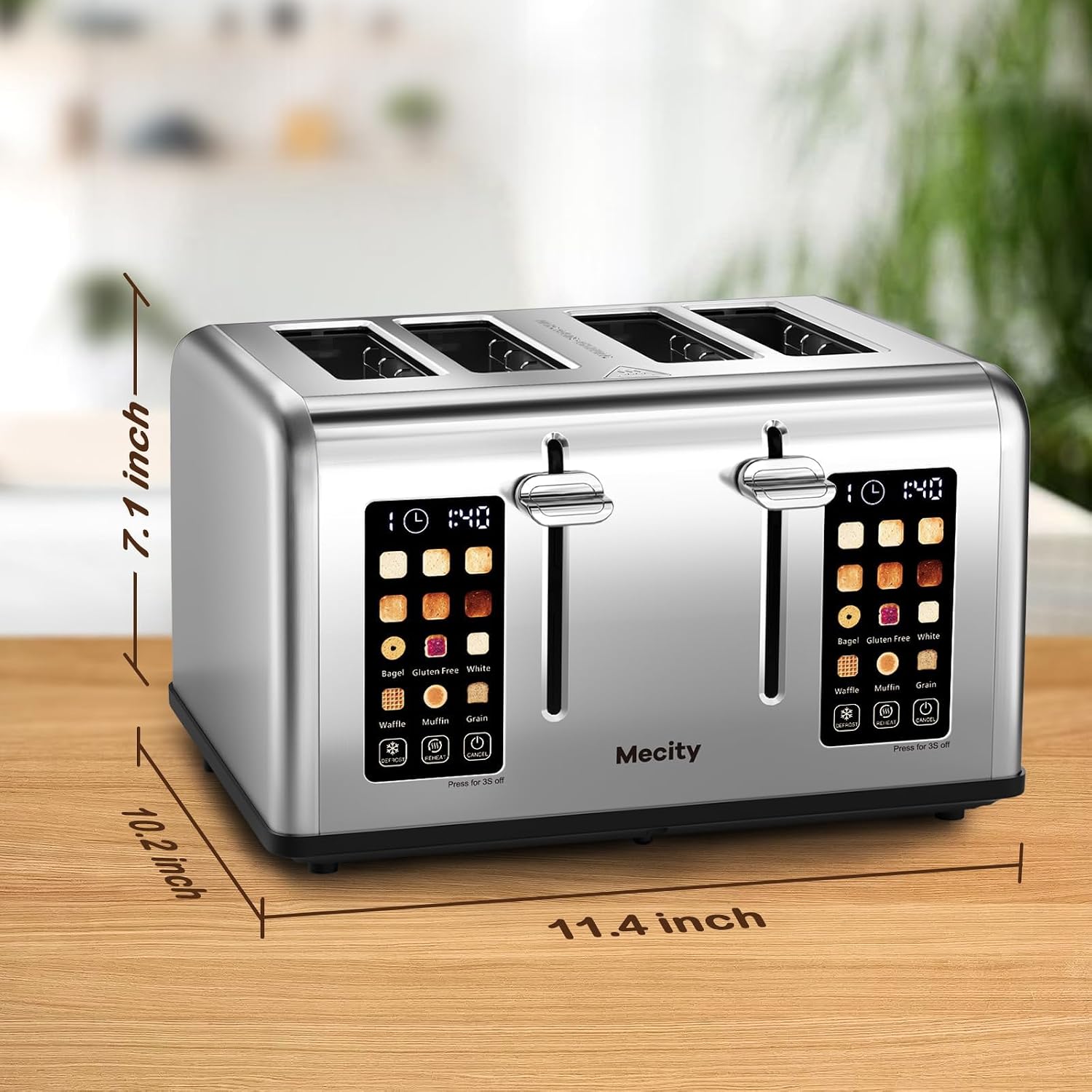 4 Slice Toaster with Touch Screen Control, 4 Wide Slots, Stainless Steel Smart Bread Toaster for Bagels, Muffins, Waffles, Dual Control Panel, Timer, Defrost, Reheat, 120V 1650W