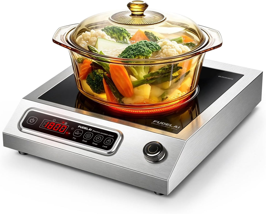 1800WCommercial Grade Induction Cooktop Countertop Burner hot Plate | 9 Power Levels, Infrared Electric Burner, EUROKERA Micro-Ceramic Panel, Timer & Safety Lock, Restaurant & Home Kitchen Use