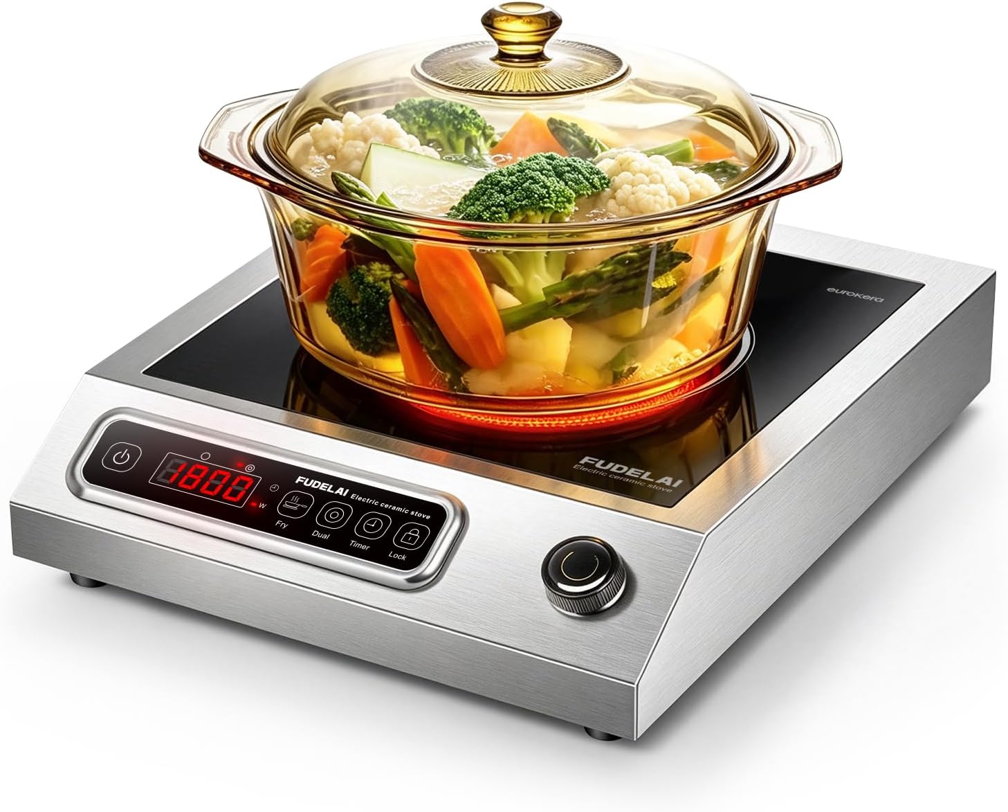 1800WCommercial Grade Induction Cooktop Countertop Burner hot Plate | 9 Power Levels, Infrared Electric Burner, EUROKERA Micro-Ceramic Panel, Timer & Safety Lock, Restaurant & Home Kitchen Use