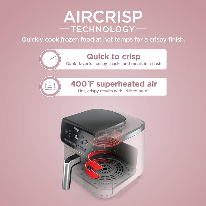 Air Fryer Pro, 5 Qt, 5-in-1, Light Pink, AF142PK | Air fry, bake, roast, reheat, dehydrate, 1750W, 400F max, Fits 4 lbs fries, Dishwasher-safe