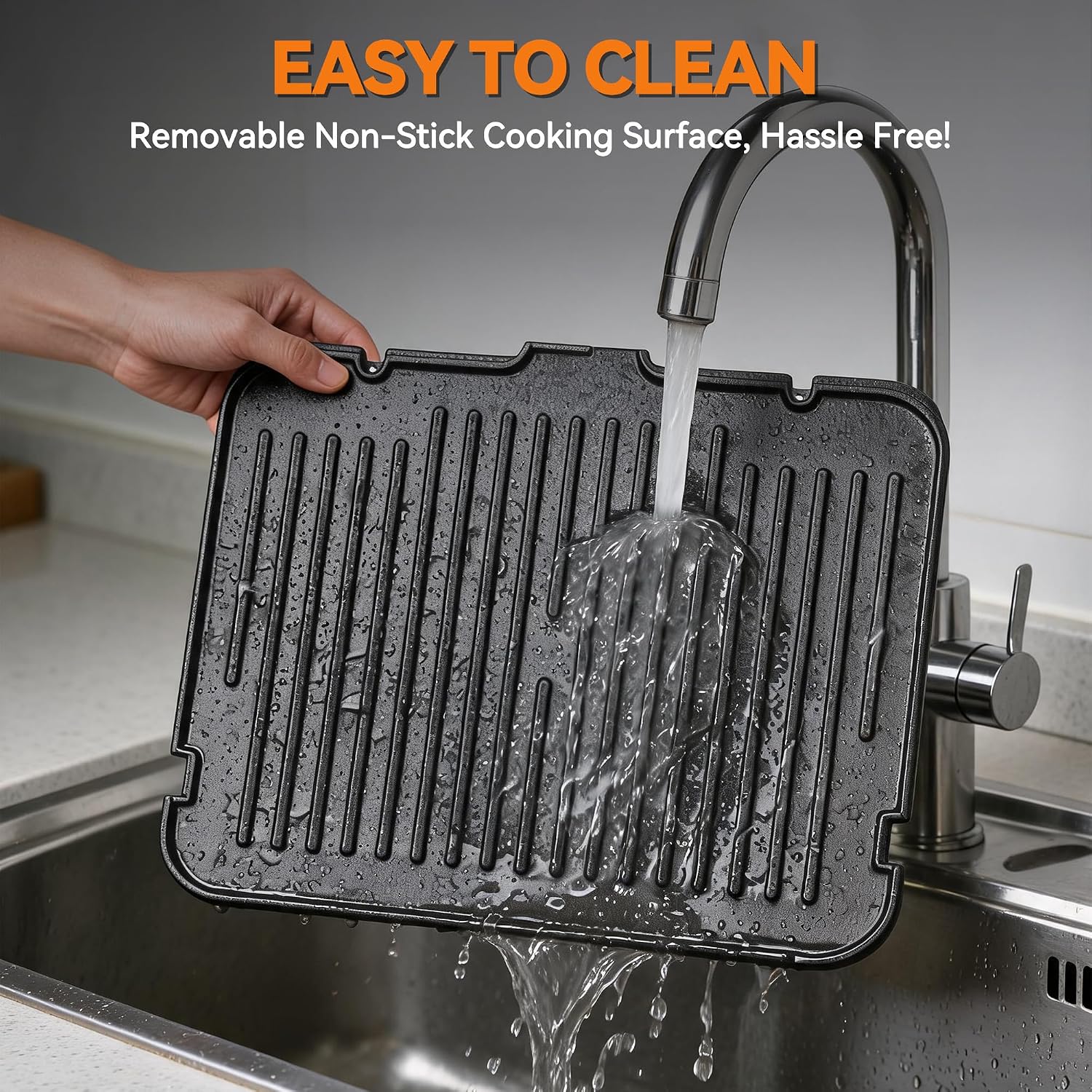 6-in-1 Indoor Grill & Electric Griddle Combo, Panini Press Grill with Removable Plates, PFAS Free Nonstick Coating, Smart Control Panel, 4-Circle Silicone Mold Included, Stainless Steel