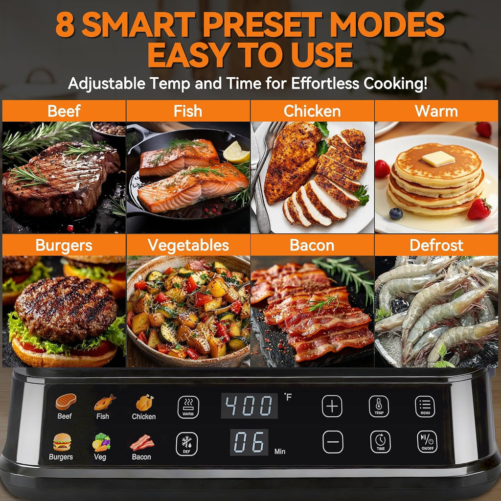 6-in-1 Indoor Grill & Electric Griddle Combo, Panini Press Grill with Removable Plates, PFAS Free Nonstick Coating, Smart Control Panel, 4-Circle Silicone Mold Included, Stainless Steel