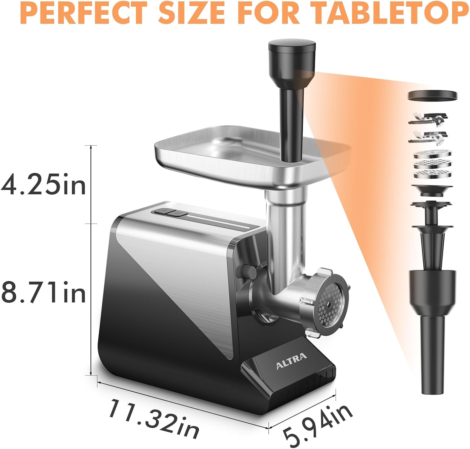 Electric Meat Grinder, 2800W Max Sausage Stuffer with 2 Blades, 3 Plates, Sausage Tube, Vegetable Cheese Grater, 2 Meat Claws, Burger Press & Kubbe Kit for Home use, Built-in Storage