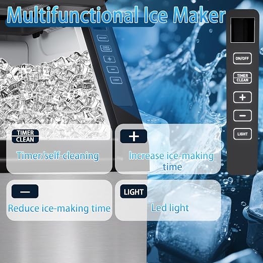 Commercial Ice Machine, 100LBS/Day Freestanding Large Ice Maker | 36 Cubes in 11Mins, 24H Timer, Self-Cleaning, Stainless Steel, Ideal for Restaurant, Bars, Home and Offices