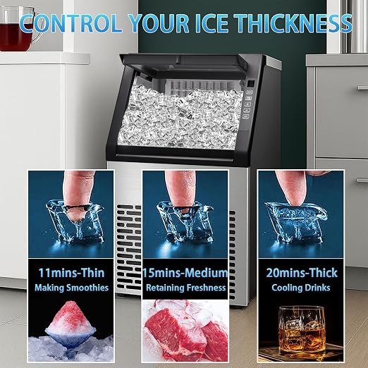 Commercial Ice Machine, 100LBS/Day Freestanding Large Ice Maker | 36 Cubes in 11Mins, 24H Timer, Self-Cleaning, Stainless Steel, Ideal for Restaurant, Bars, Home and Offices